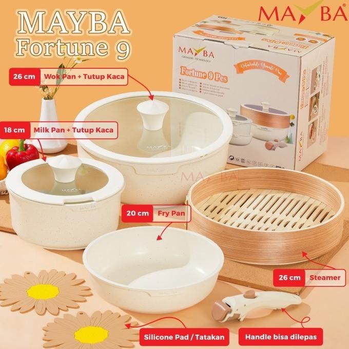 [Ready] Panci Cookware Set Fortune 9 Pcs Mayba + Steamer Handle Lepas Mayba