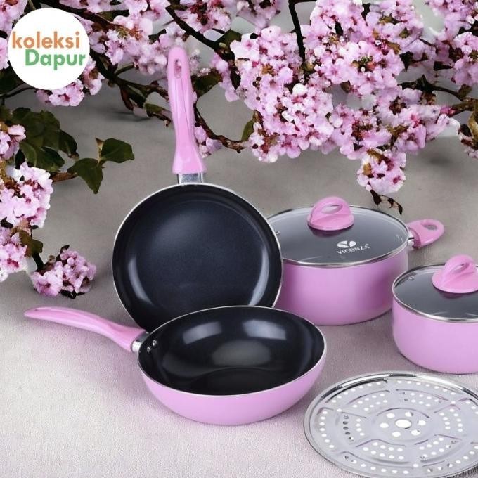 [Ready] Set Peralatan Masak V707 Pink Vicenza Panci Penggorengan Anti Lengket