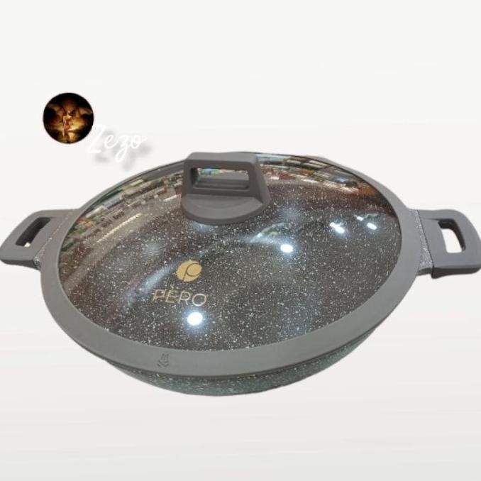 [New] Panci Wajan Pero Wok Pan 2 Handle 32Cm + Glass Lid