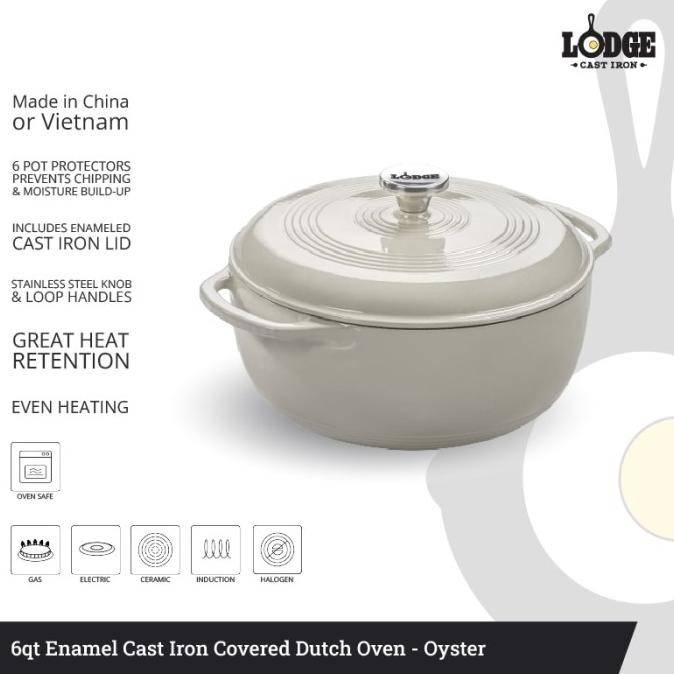 [New] Lodge 6 Quart Oyster Enameled Cast Iron Dutch Oven - Ec6D13