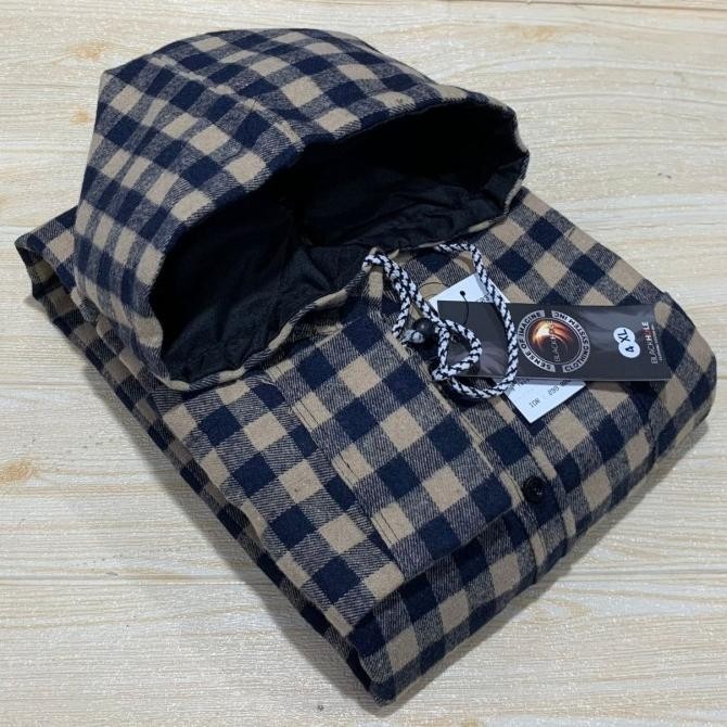 Kemeja Flanel Hoodie Pria Big Size Lengan Panjang