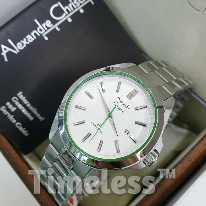 [Ready Stock] Jam Tangan Pria Alexandre Christie Ac 8644 Md Silver Green