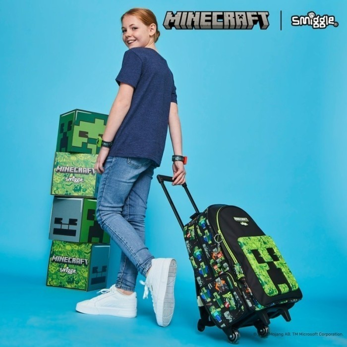 Smiggle Trolley Minecraft Backpack/ Ori/ Tas Koper Anak/ School Bag