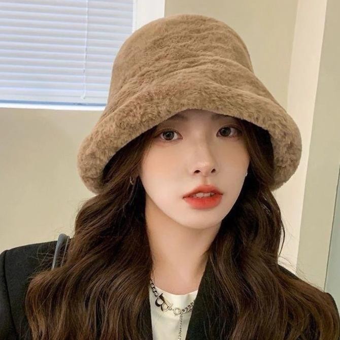Topi Bucket Wool Bulu Winter Korea Fashion Import