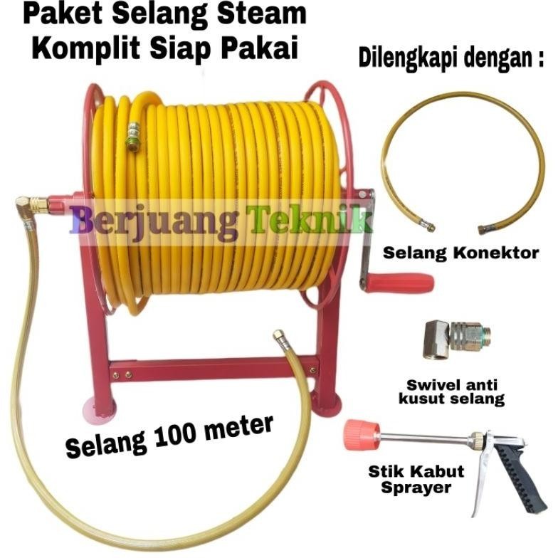 DISKON Selang Sprayer, selang steam, selang air 100 meter komplit gulungan dan stik TERLARIS