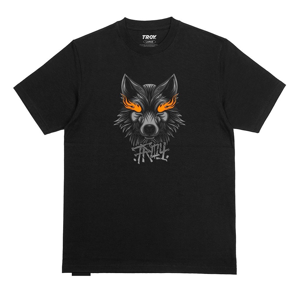 Troy Company Tshirt Black Fire Wolf - Kaos Pria Lengan Pendek Hitam MT 2407