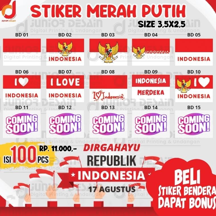 

''Terlaris" Sticker Pipi Merah Putih Isi 100Pcs | Tempelan Pipi Bendera Termurah Murah