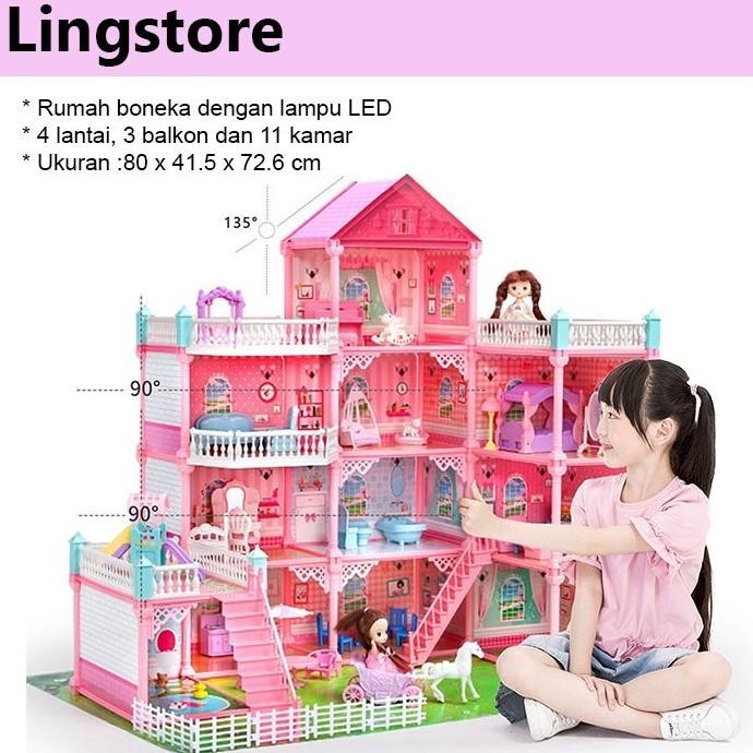 Mainan Rumah Boneka Putri 4 Lantai + Lampu LED