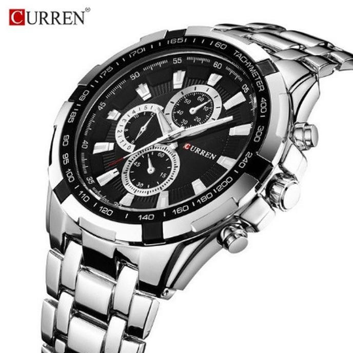 Jam Tangan Pria Curren 8023 Chronograph Tidak Aktif Silver Hitam