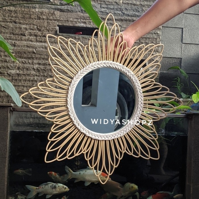 Kaca Cermin Rotan Sintetis Hiasan Dinding Kerajinan Furniture Unik