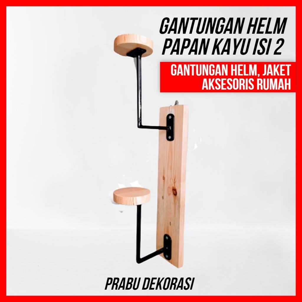 Gantungan Helm Papan Kayu Isi 2 Modern Tempel Dinding | Rak Kayu Helm Motor Aksesoris Rumah | Gantun