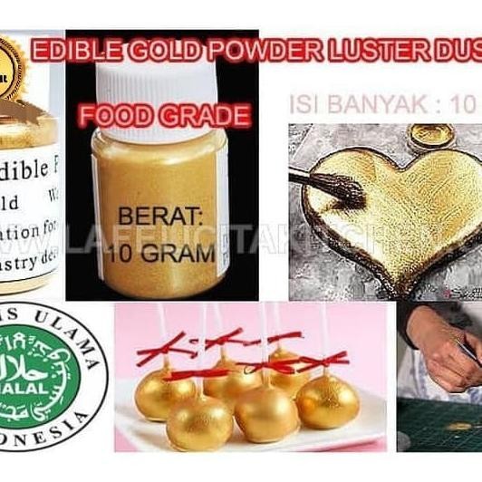 

Halal Edible Gold Luster Lustre Dust . Isi Flake 10G Fondant Coklat