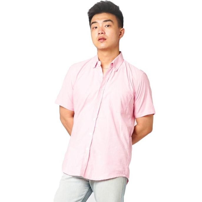 Kemeja Pria Polos Lengan Pendek BABY PINK Oxford Ada Jumbo BIG SIZE