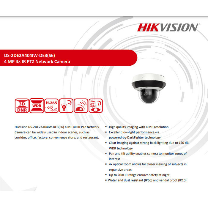 HIKVISION DS-2DE2A404IW-DE3 4MP IP CAMERA PTZ 4X ZOOM DARK FIGHTER IR CCTV SPEED DOME