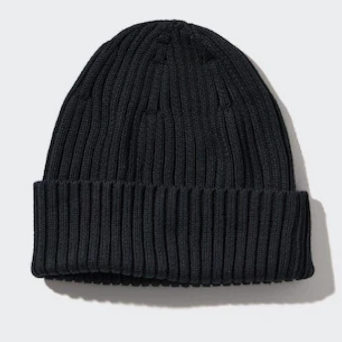 Uniqlo Unisex Topi Beanie Rib Pria Wanita Black