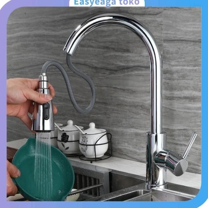 Kran Sink Tarik Keran Air Cuci Piring Kitchen/Kran Sink Mixer Tarik Stainless/Fleksibel Stainless Fa