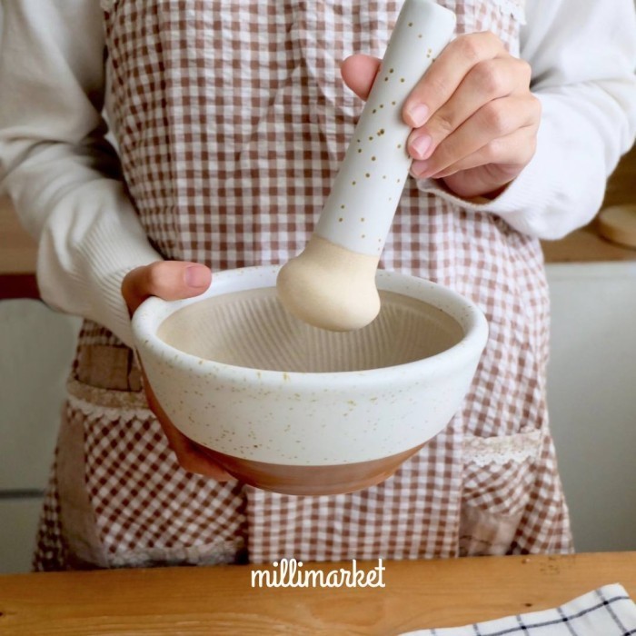 Dheao Lumpang Keramik Alu Aesthetic Speckle Glaze / Mortar Lesung Alu / Stamper / Cobek Keramik /