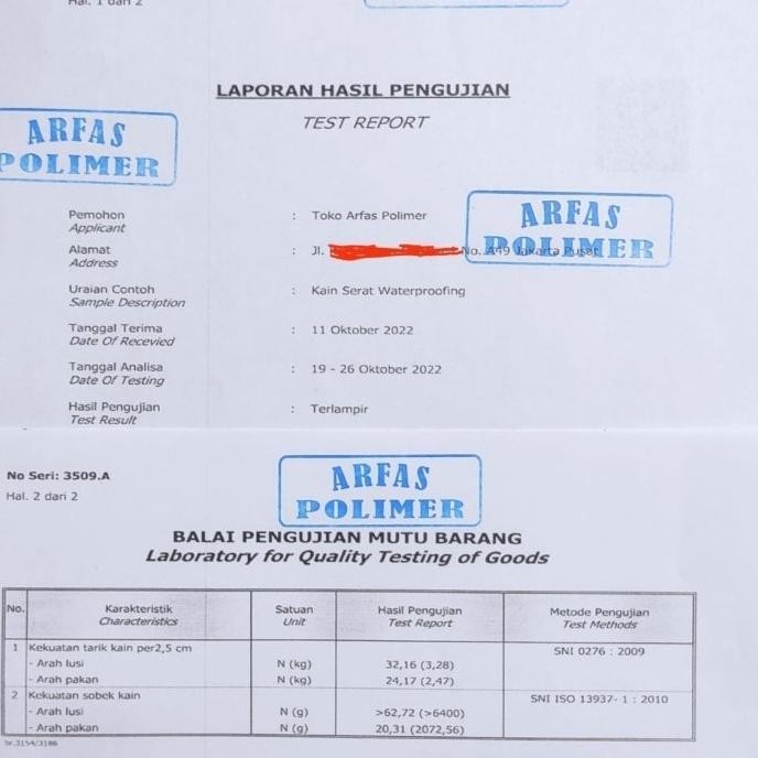 Tissue/Kain/Serat/Kasa/Membran Pelapis Cat Waterproofing / aquaproof .