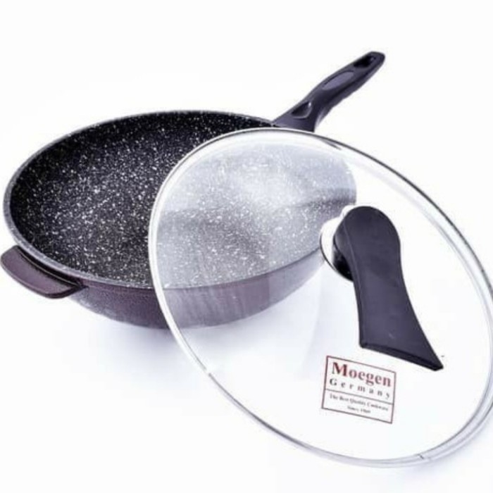 Moegen Wajan Teplon Marble Keramik Anti Lengket Germany Wok Pan 30 Cm
