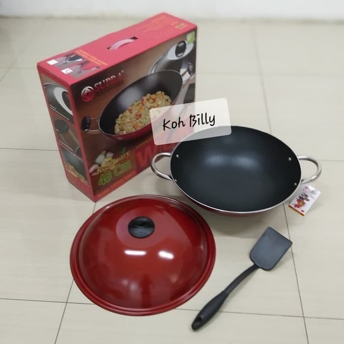 Wajan Teflon Supra Wok 40 Cm + Tutup I Wajan + Spatula - Original
