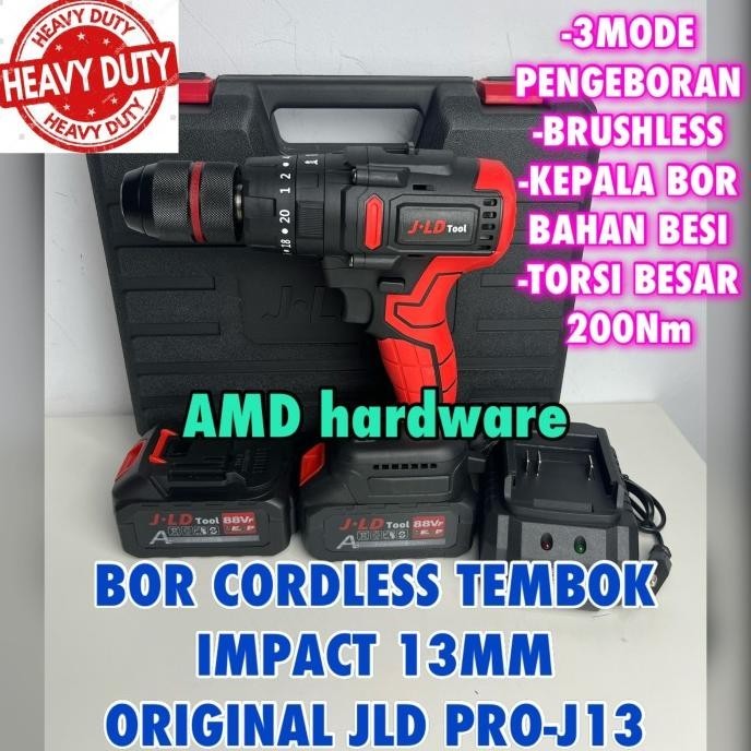 Bor Tembok Beton Cordless 13 Mm Jld Pro J13 Baterai 88V Impact 200Nm