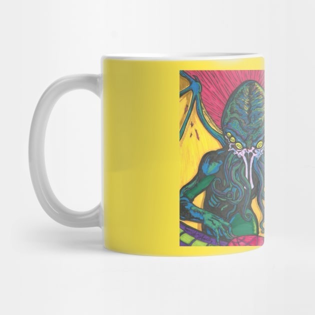 Cthulhu oleh Mug Kopi Miles Angerson Cthulhu by Miles Angerson Coffee Mug