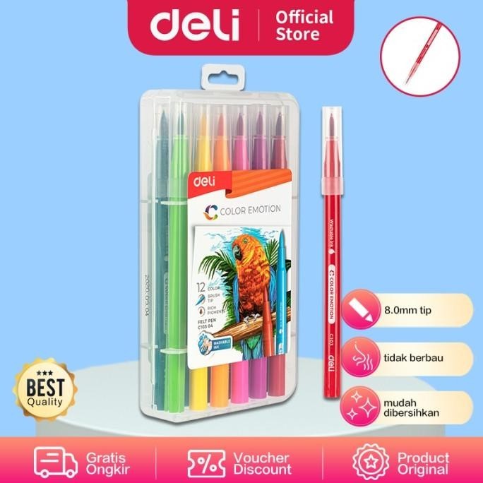 

Deli EC10304 felt pen soften Brush tip 12 colors