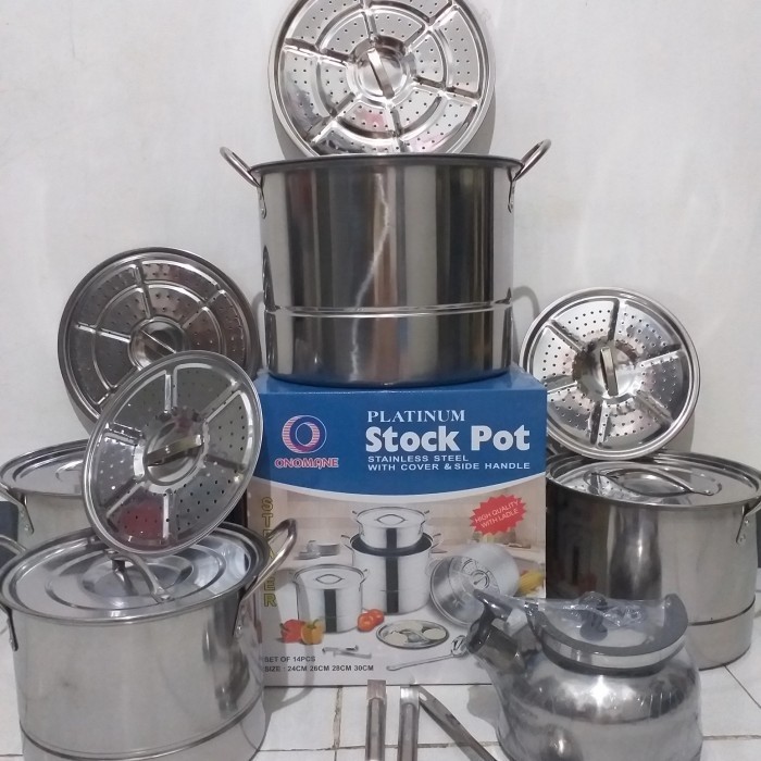 Panci Kukus / Dandang Stock Pot Stainless Onokabe + Steamer Isi 5 Set