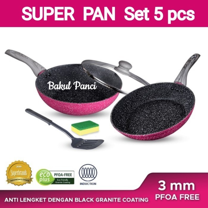 Bolde Super Pan Set Black Pink Wajan Panci Granite Ceramic Frypan Wok