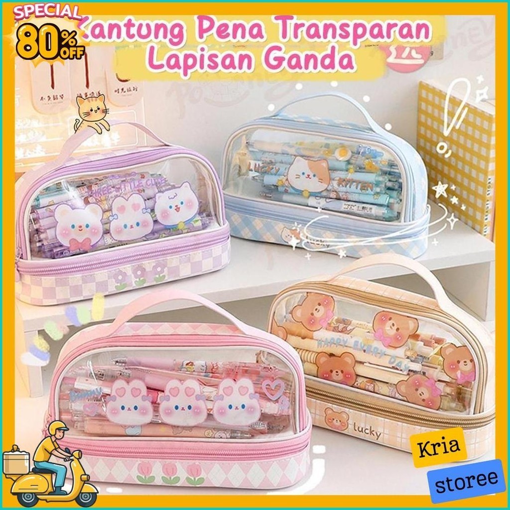 

Poney Tempat Pensil Anak Besar Pen Case Karakter Kotak Pensil Transparan (6.6)