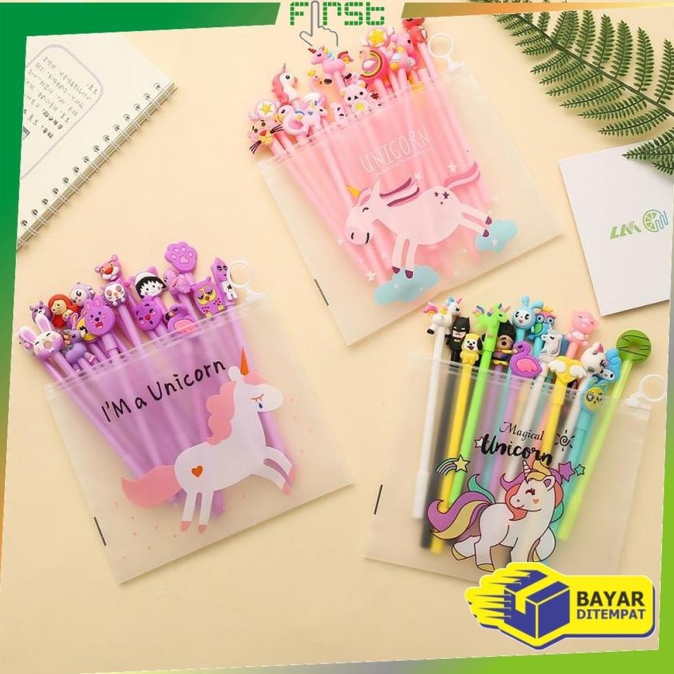 

*Cod*Fh-A15 Pulpen Gel Karakter Lucu Set Isi 20Pcs Pena Free Zipper Pouch Tempat Pensil Transparan (Order Sebelum Ketinggalan)