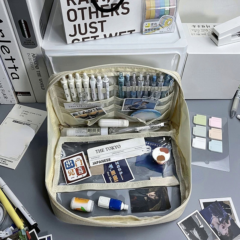 

Large Capacity Transparent Pencil Bag, Multi-layer Pen Case, Hand Bead Case, Stationery Holder Bag, School Supplies for Students