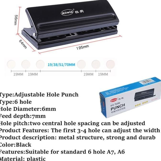 

Premium 6 Hole Punch Pembolong Kertas 6 Lubang Adjustable Pembolong 6 Lubang High Quality