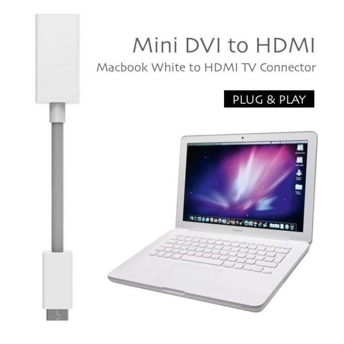KONEKTOR MACBOOK WHITE KE PROYEKTOR - MINI DVI TO HDMI