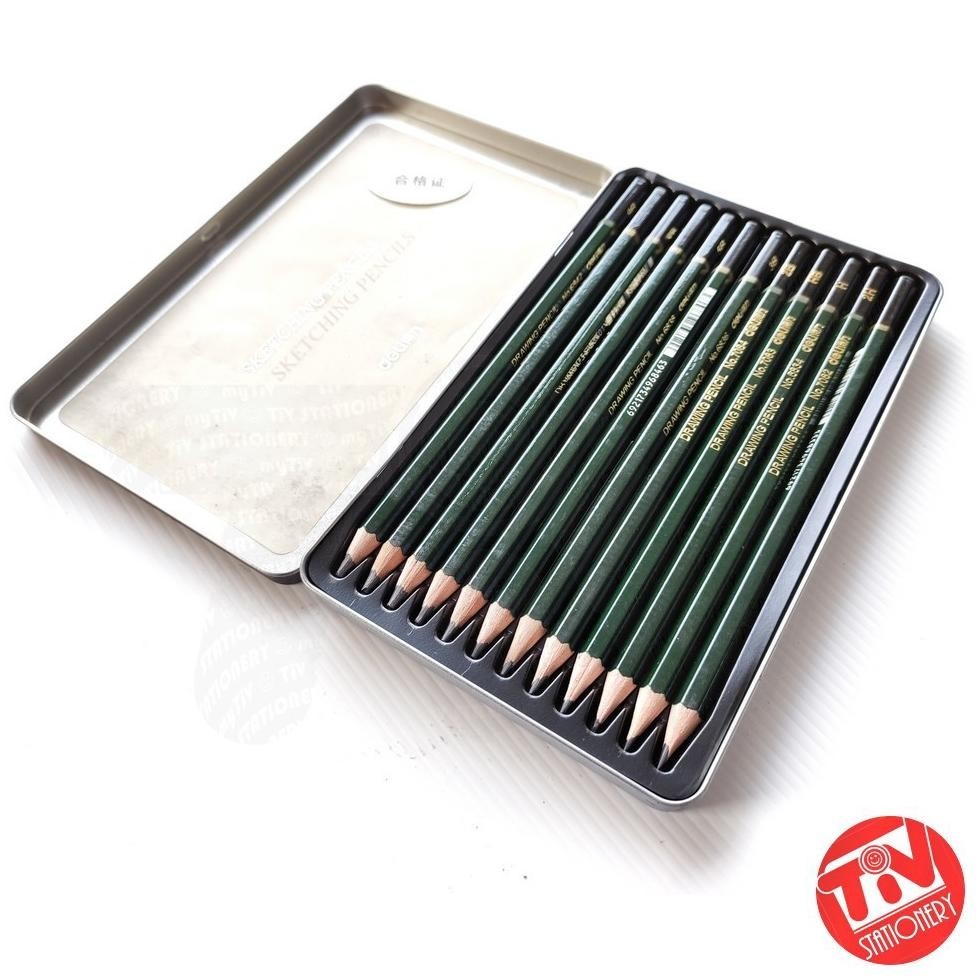 

Gf21 Pensil Sketsa Deli Sketch / Drawing Pencil Set 12 (3H-9B) +Metal Box BisaCod