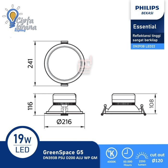 Sale Lampu Downlight Sorot Philips Dn393B 19W 840K Putih