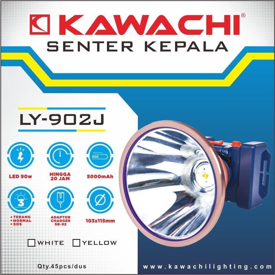 Senter Kepala Premium Kawachi 90 Watt Super Terang LY-902J Waterproof Lithium