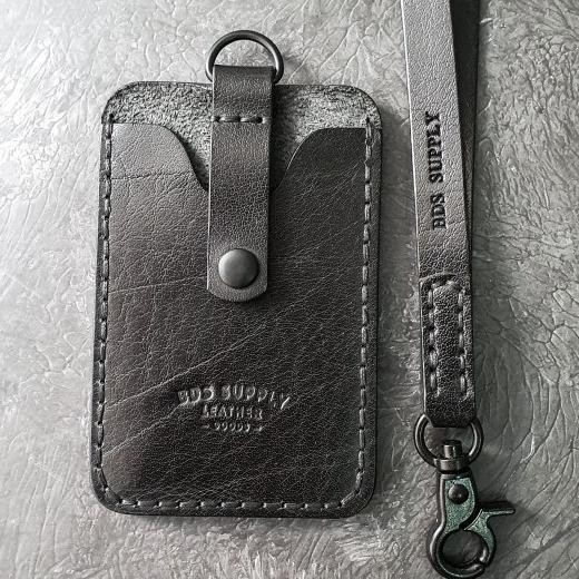 

Caffrey Bla - Leather Lanyard Id Card Holder , Double