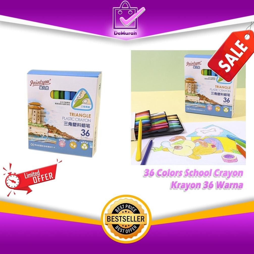 

36 Colors School Crayon/Krayon 36 Warna - Plastic Crayon Triangle 0859 (Lagi Viral)