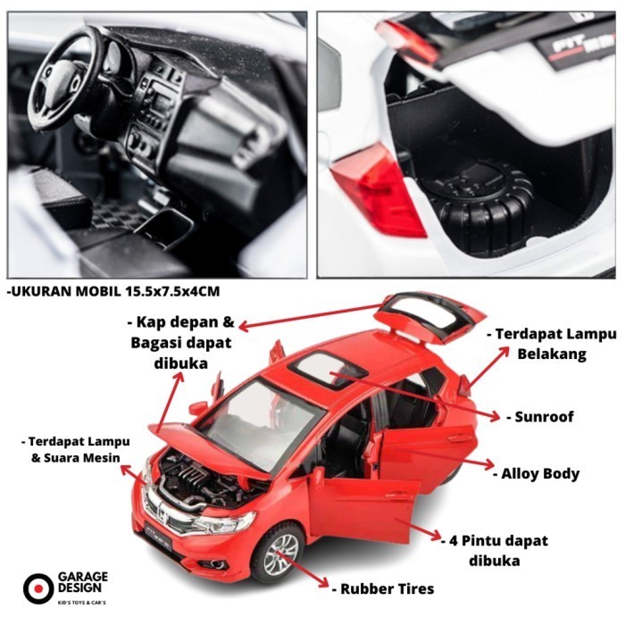 Ane Diecast Miniatur Mobil Honda Jazz Fit Gk5 Suv Skala 1:32 Mainan Putih