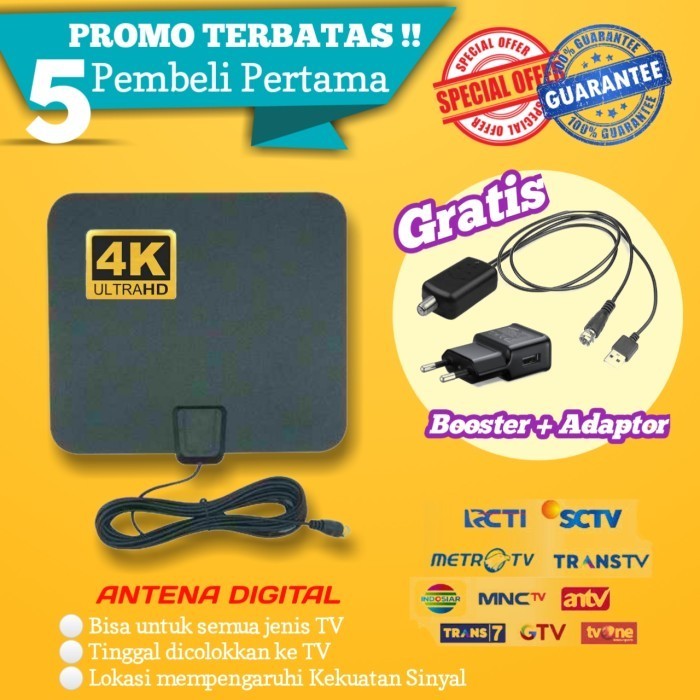 ANTENA TV DIGITAL + ADAPTER + PENGUAT SINYAL BOOSTER LED ANTENNA INDOR