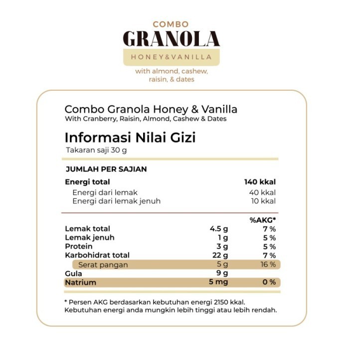 

GRANOLA VANILLA 500gr TIMUR TENGAH SEREAL MAKANAN SEHAT- TOPLES/JAR K02