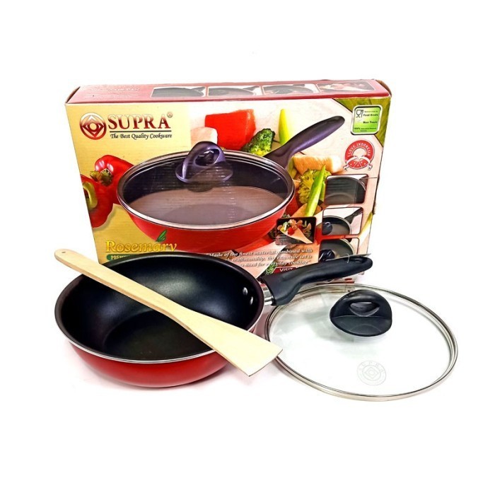 Stir Pan Supra 22 Cm Teflon Tebal I Wajan Anti Lengket 22Cm Tutup Kaca