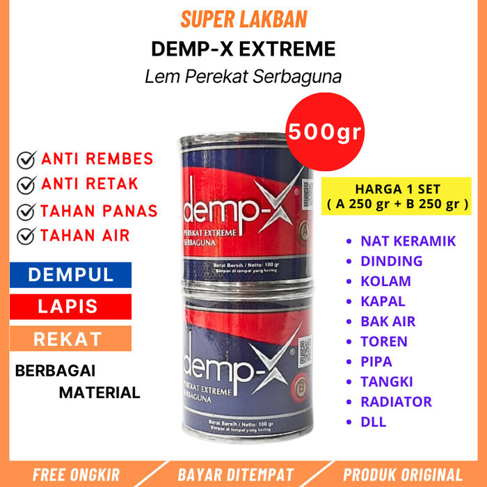 Lem Epoxy Anti Bocor Demp-X 500G Merekat Dalam Air Kolam Ikan - Renang