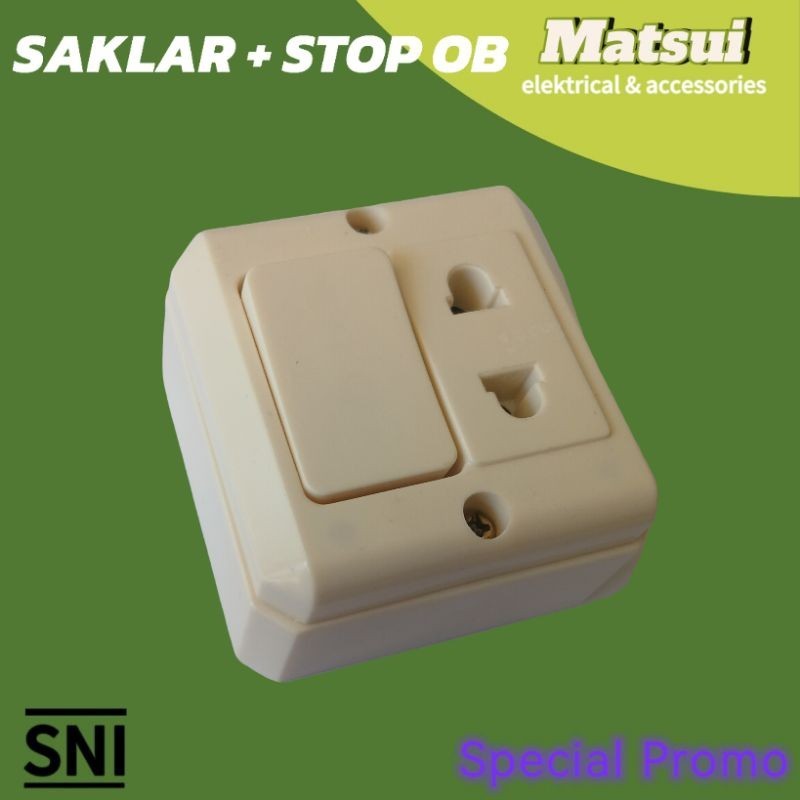 saklar + stop kontak OB matsui MT-813,saklar engkel + stop kontak Tempel tembok / kayu