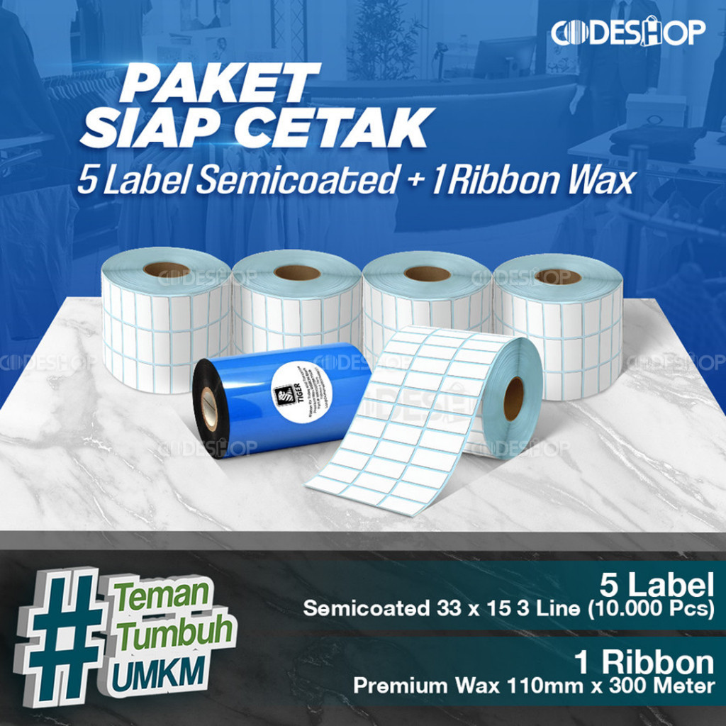 

Paket Sticker Label Siap Cetak | 5 Label Semicoated 33x15 & 1 Ribbon Premium Wax 110x300 M