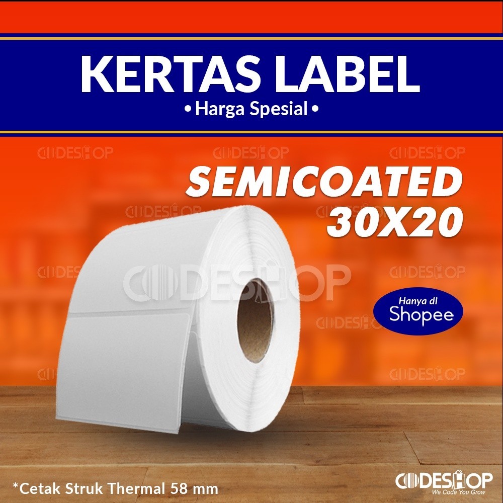 

Kertas Label Barcode 30 x 20 Semicoated @2500 Pcs