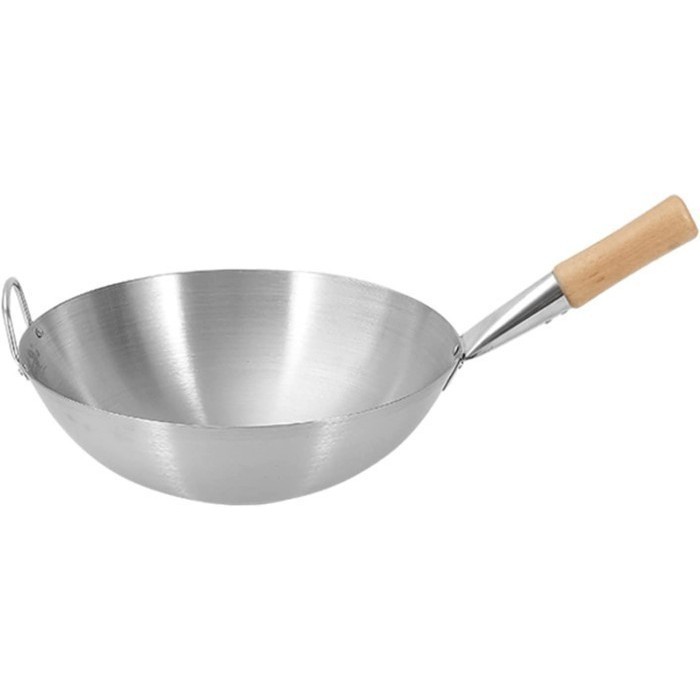 Wajan Wok Penggorengan Stainless Steel Gagang Kayu - 40Cm