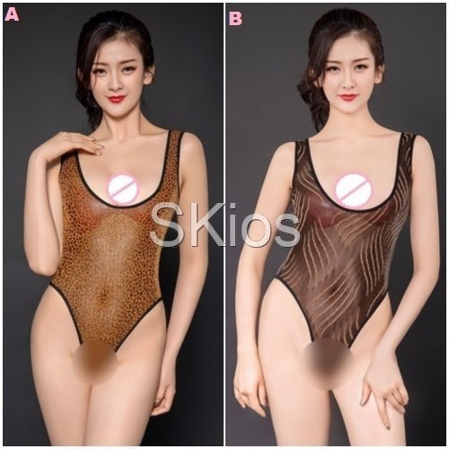 PRODUK TERBATAS Sexy Lingerie Transparan Swimsuit Leopard One Piece Open Crotch L327