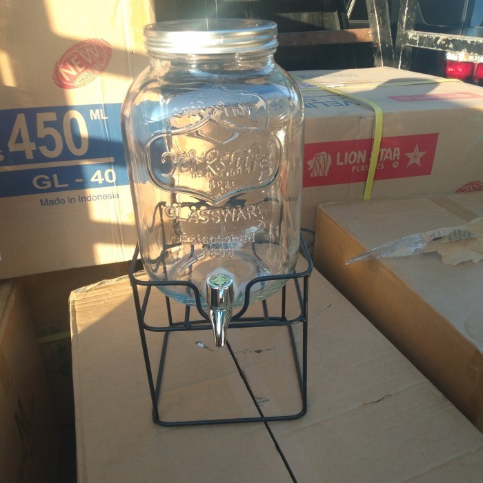 dispenser kaca kran kapasitas 5 liter /drink jar